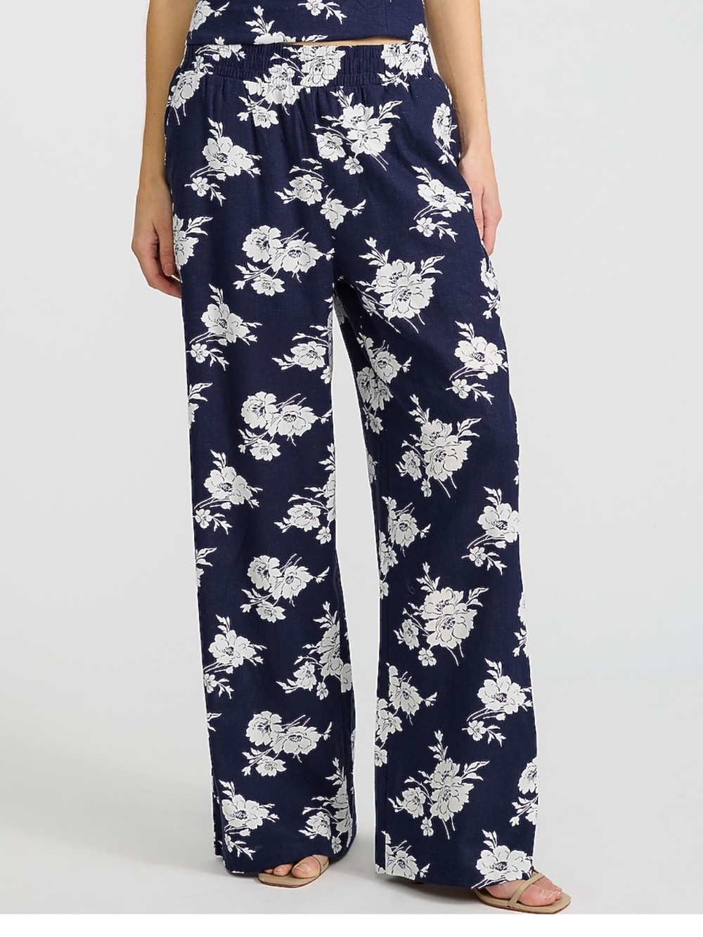Express Navy and White Floral Wide-Leg pants